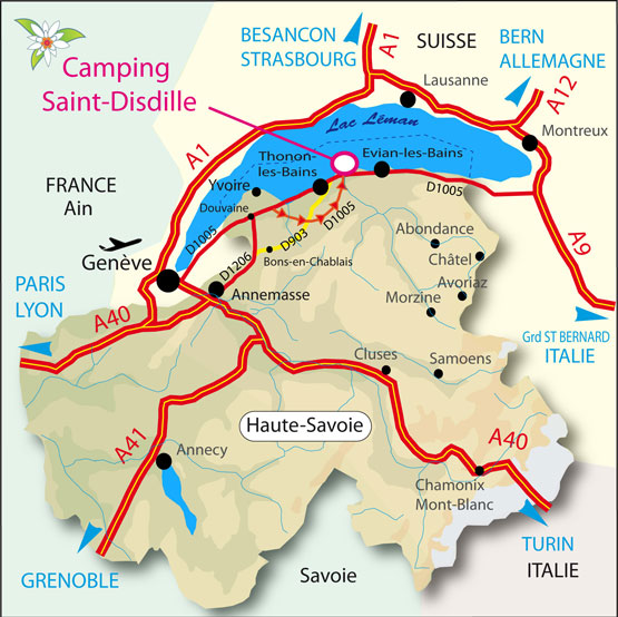 Accès au camping Saint-Disdille, à Thonon-les-Bains