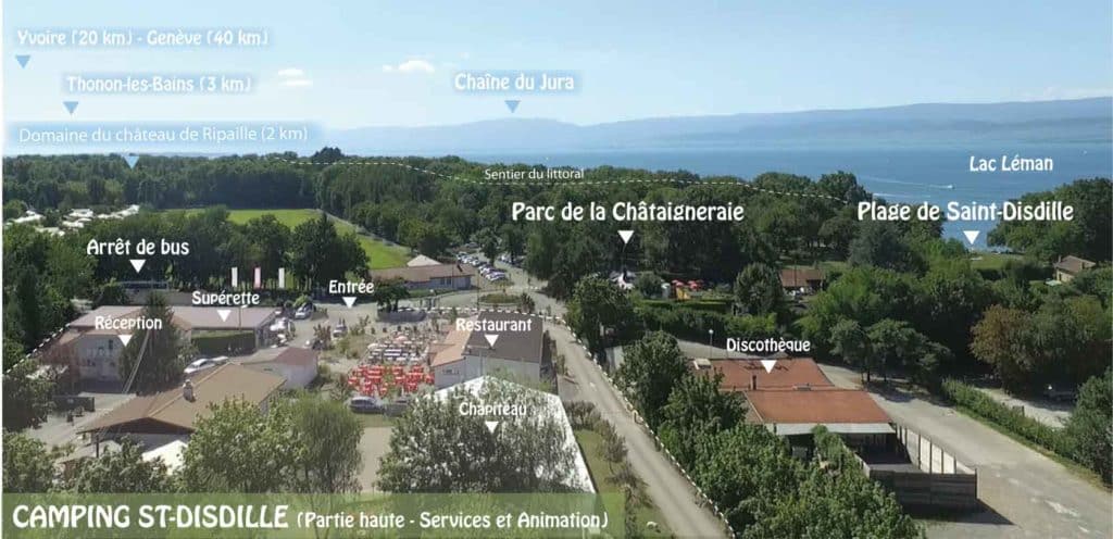 Vue aérienne de la partie haute du camping Saint-Disdille à Thonon-les-Bains